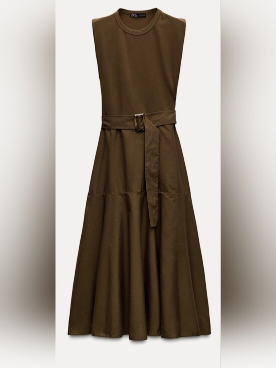 Zara Dresses & Skirts - NWT ZARA Khaki Belted Midi Dress